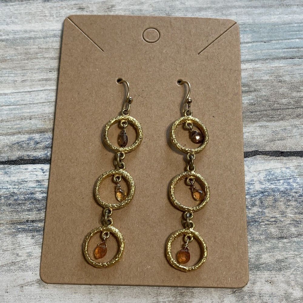 Semi-precious Stones EARRINGS Gold Tone Circles Drop Dangle 2.5"